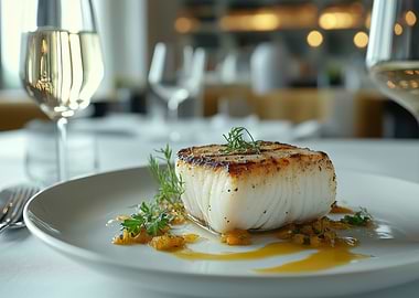 Grilled Halibut with Sauce and Wine