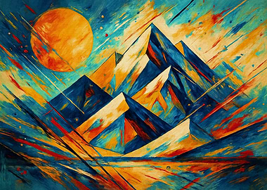 Abstract Mountain Landscape with Sun