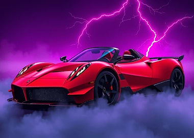 Red Pagani Huayra Roadster Sports Car with Lightning