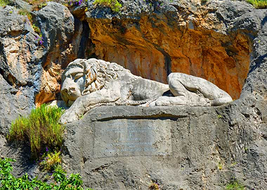 Lion Statue in Rock Formation