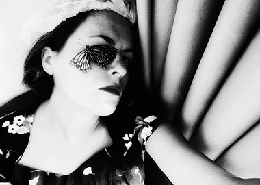 Monochrome Portrait with Butterfly