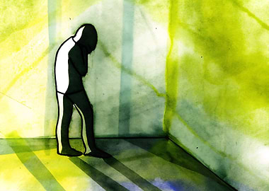 Figure in Corner, Watercolor Style