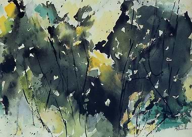 Abstract Watercolor Forest Landscape Painting