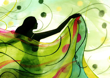 Silhouette with Flowing Fabric