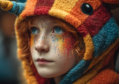 Child with Colorful Hood and Glitter