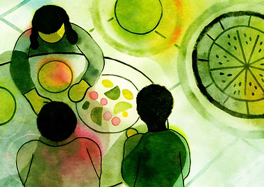 Watercolor Family Meal Illustration