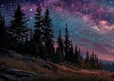 Starry Night Forest Landscape