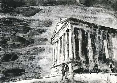 Roman ruins Garni Armenia archeology historical site landscape Armenia BW home decor