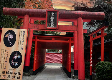 Japanese Shrine Gate at Sunset