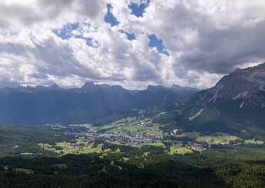 A view of Cortina d'Ampezzo from Forcella Zumeles