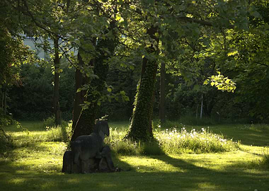 Statue in a sunlit park