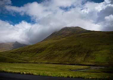 Green Mountain Landscape with Cloudy Sky
