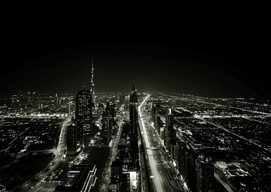 Dubai at Night Black and White