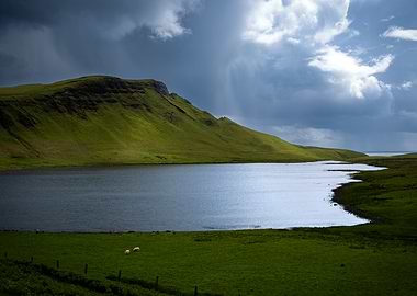 Lush Green Landscape with Lake Lock Mor