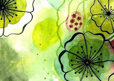 Green Watercolor Floral Abstract