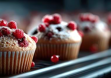 Raspberry Muffins with Powdered Sugar