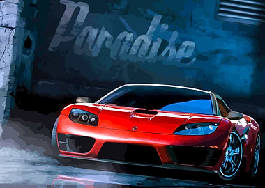 Red Sports Car in Paradise