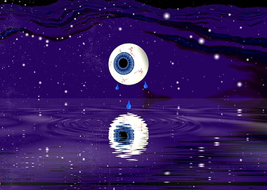 'Dripping Eye' Fractal Art with Reflection in Water