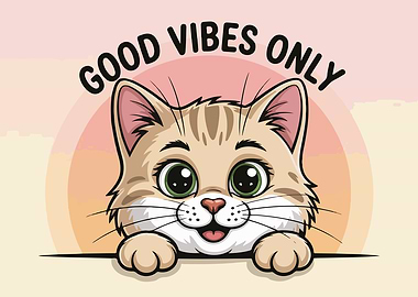 Good Vibes Only Cartoon Cat