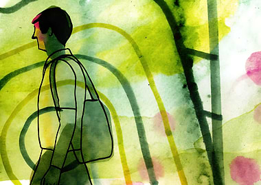 Watercolor Figure with Bag