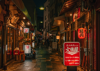 Japanese Alleyway at Night