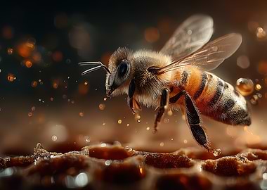 Honeybee on Honeycomb Close-Up