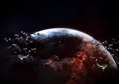 Destroyed Planet with Asteroids