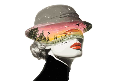 Woman with Landscape Hat Digital Art