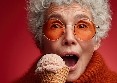 Elderly Woman with Ice Cream Cone
