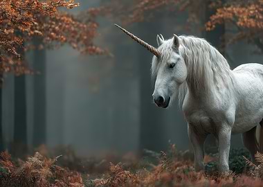 Unicorn in Autumn Forest