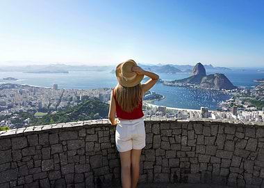 Woman overlooking Rio de Janeiro landscape, Brazil