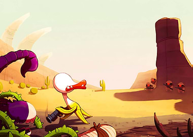 Cartoon Desert Battle Scene