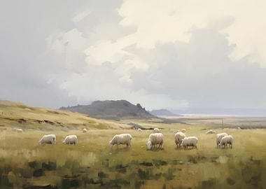 Sheep Grazing in a Field