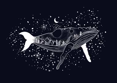 Whale in Space Illustration