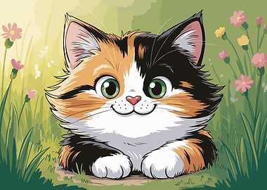 Cute Calico Cat in a Meadow