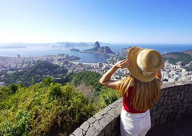 Woman overlooking Rio de Janeiro landscape, Brazil