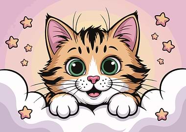 Cute Cartoon Cat with Stars