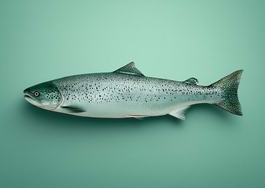 Fresh Salmon on Teal Background
