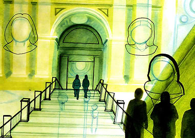 Museum Interior with Visitors