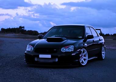 Black Subaru Impreza WRX STI at Dusk