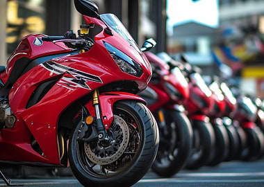 Row of Red Honda CBR Motorcycles