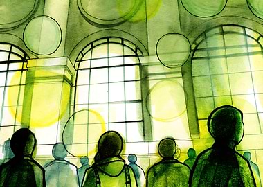 Watercolor Crowd in Grand Hall