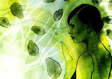 Green Portrait with Leaves