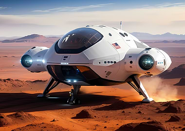 Futuristic AI-Generated Spacecraft Landing on Mars