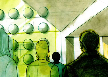 Abstract Crowd in Green and Gray