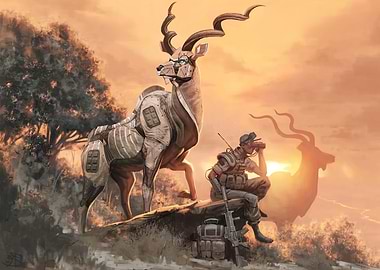 Cyberpunk Kudu and Soldier Illustration