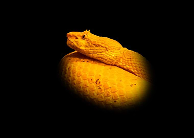 Golden Eyelash Viper on Black Background