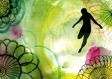 Silhouette in Watercolor Floral Abstract