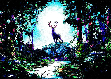 Deer in Forest Digital Art