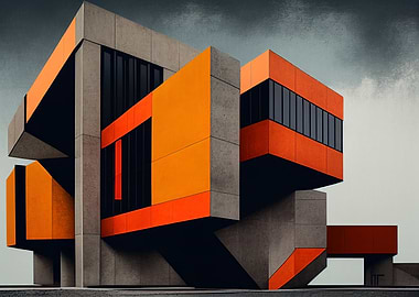 Burnt Orange and Grey Brutalist Architecture Design